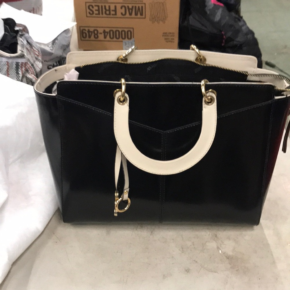 Black and cream hand bag